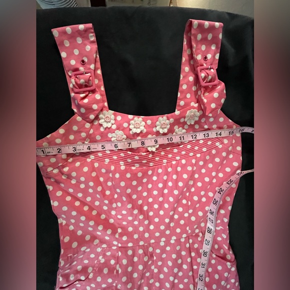 Bettie Page Tatyana playsuit set skirt & romper polka dot flower buttons small - Picture 2 of 9